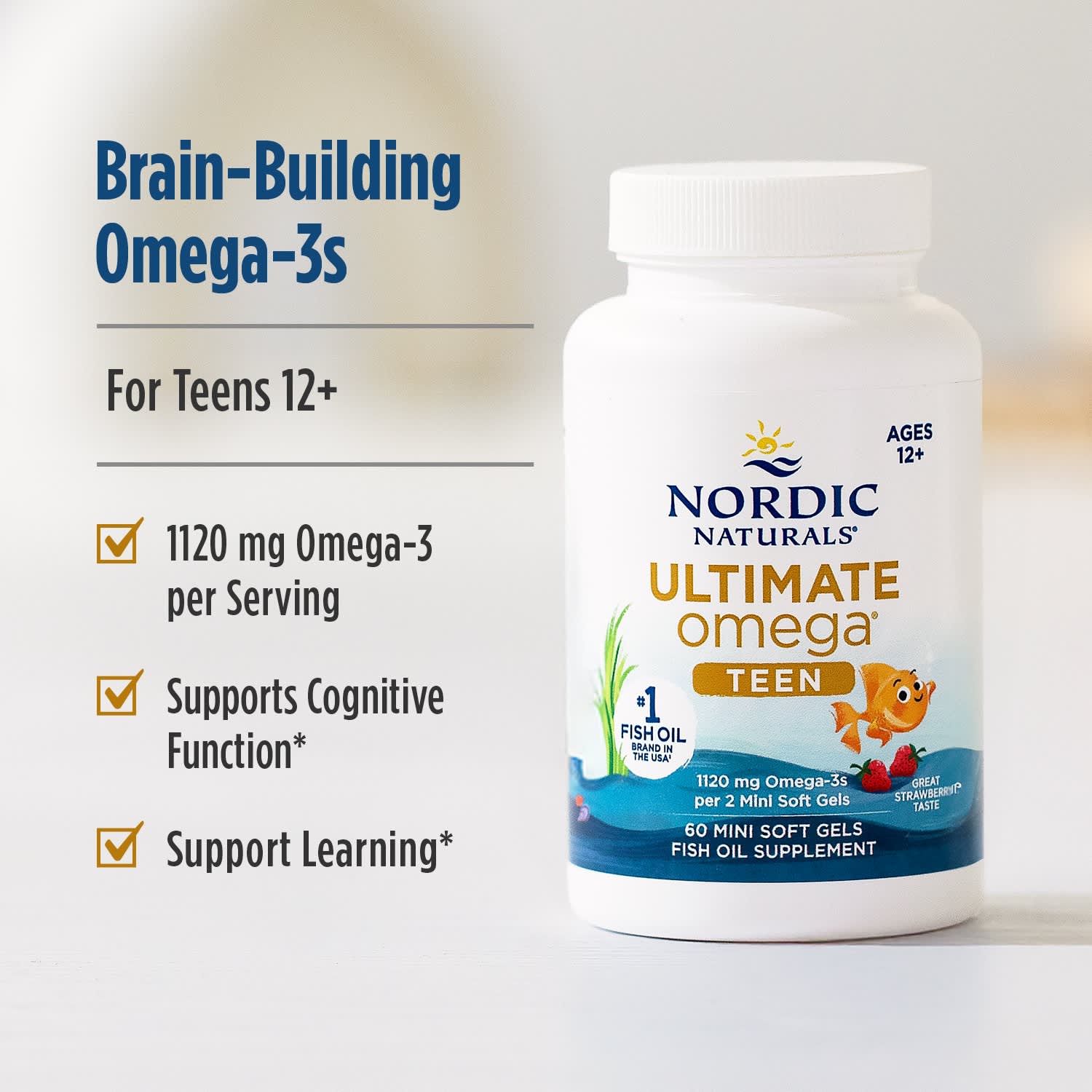 Рыбий жир Nordic Naturals Teen Ultimate Omega® Strawberry, для детей от 12 лет, 60 мягких капсул — фото 4