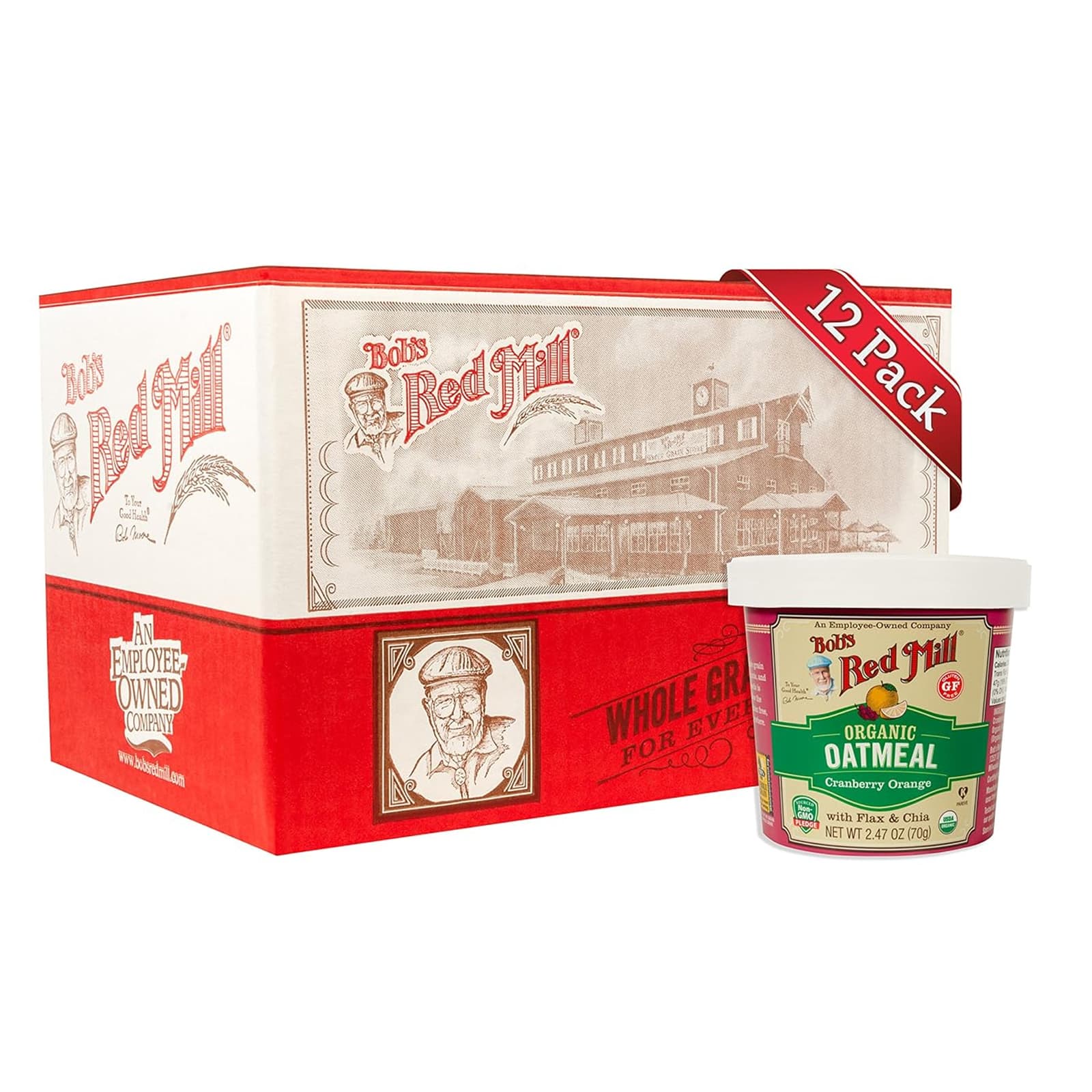 Клюква Bob's Red Mill Organic Oatmeal Cup Orange with Flax & Chia, оттенок 12 Cups, 70 г