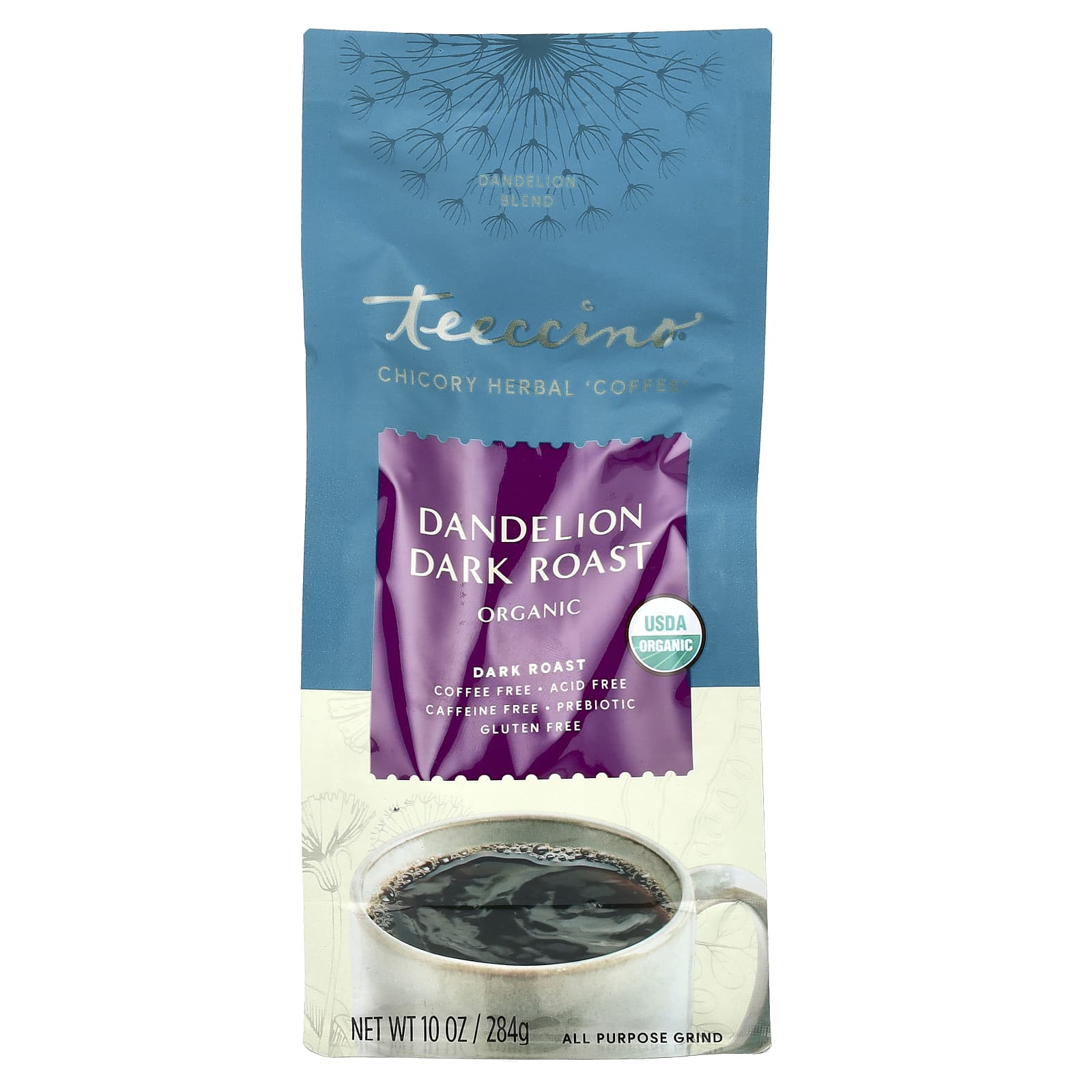 Кофе Teeccino Organic Chicory Herbal Dark Roast, без кофеина, оттенок Dandelion, 284 г