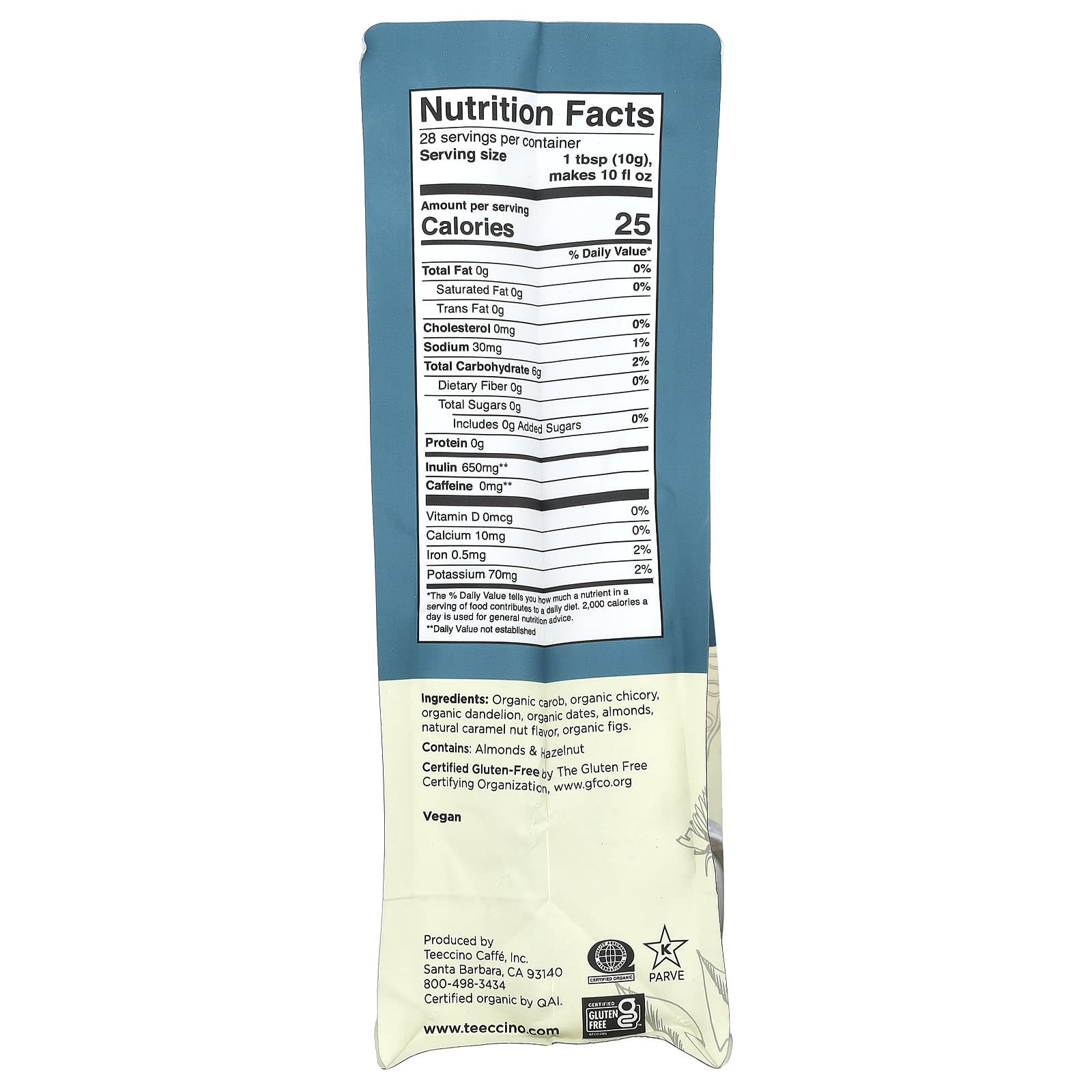 Кофе Teeccino Chicory Herbal Dandelion Caramel Nut Medium Roast, без кофеина, 284 г — фото 2