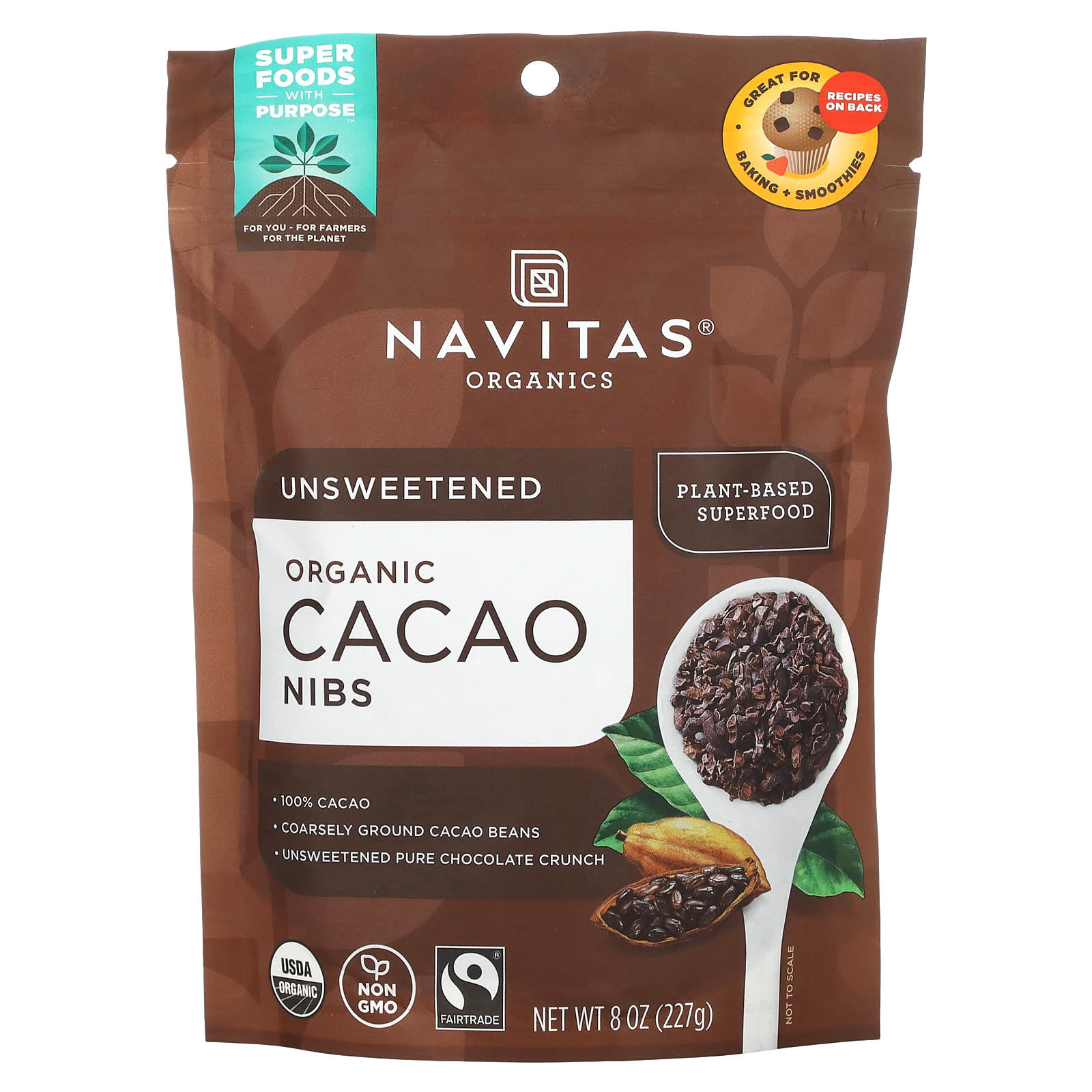 Какао-крупка Navitas Organics Unsweetened, 227 г