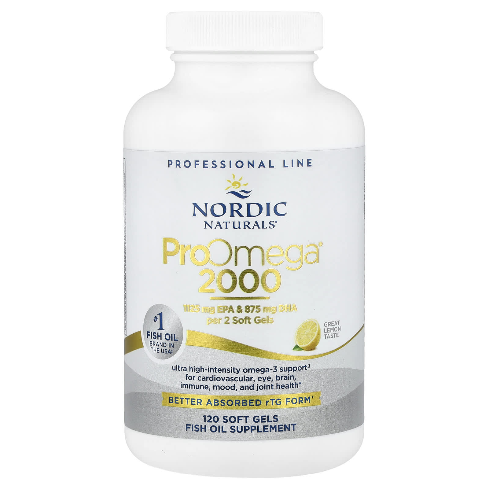 Гель Nordic Naturals ProOmega® 2000, вкус Lemon, 1075 мг, 120 мягких капсул