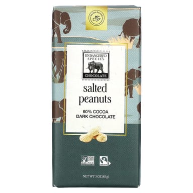 Темный шоколад Endangered Species Chocolate Salted Peanuts 60% Cocoa, вкус Dark Chocolate Bar, 85 г, батончик