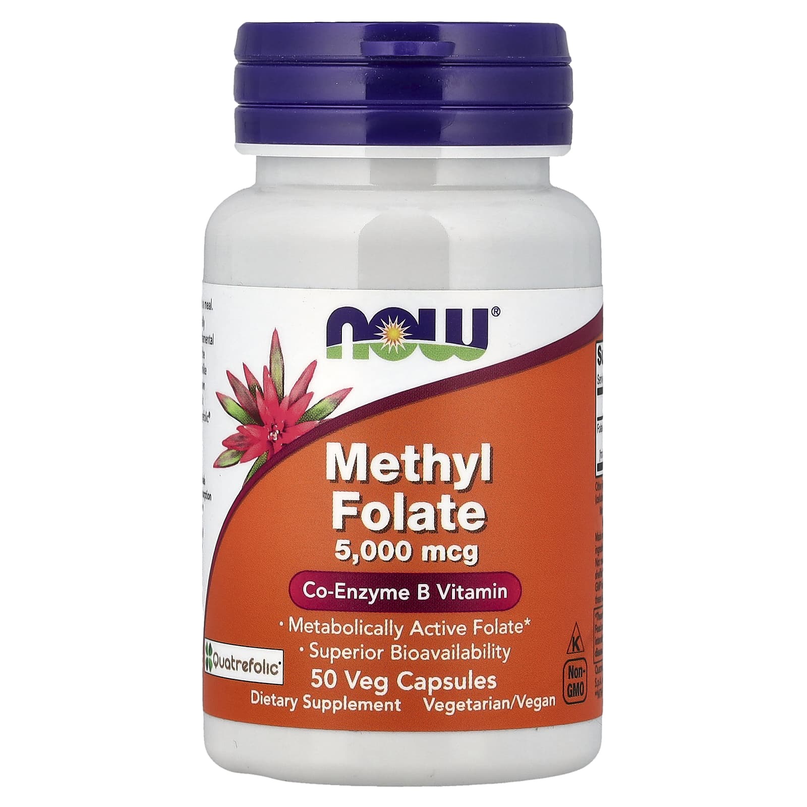 Фолат NOW Foods Methyl, 5000 мкг, 50 растительных капсул