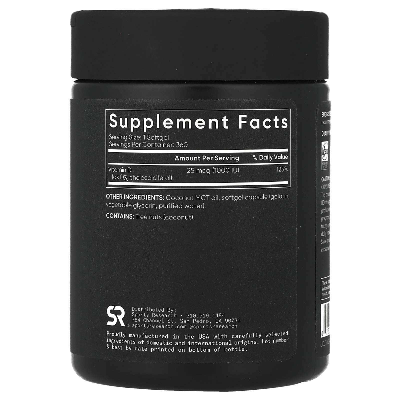 Витамин D3 Sports Research High Potency, 25 мкг (1000 МЕ), 360 мягких капсул — фото 7
