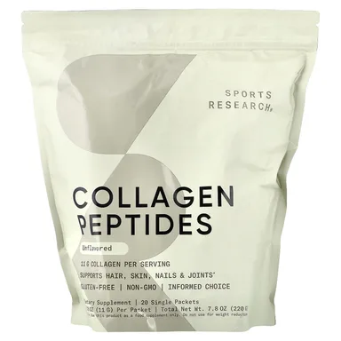 Фото товара: Коллаген Sports Research Peptides, без вкуса, 20 Single Packets, 11 г, саше