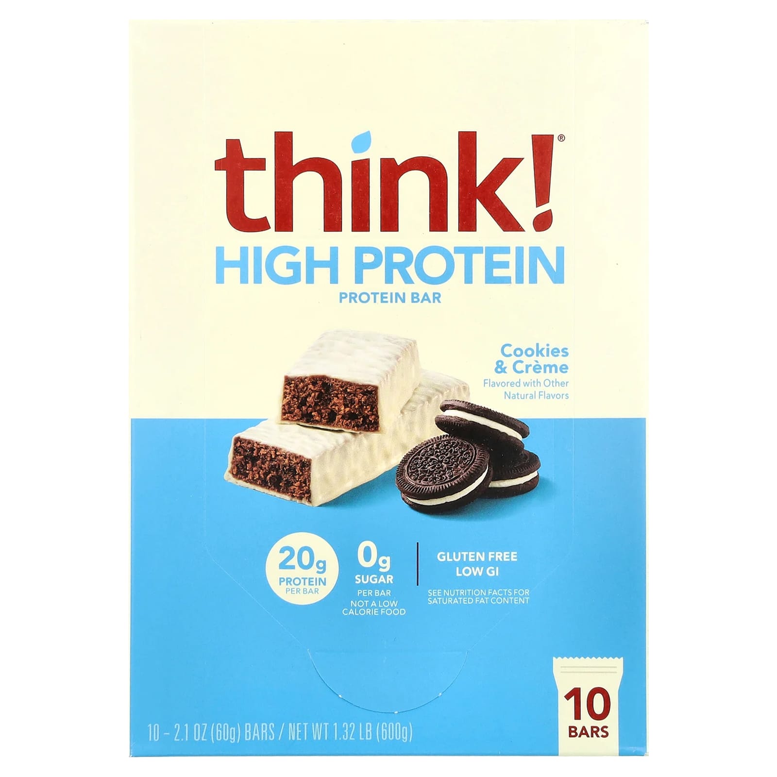 Печенье Think ! High Protein Bars & Cream, 60 г, 10 шт., батончик — фото 3