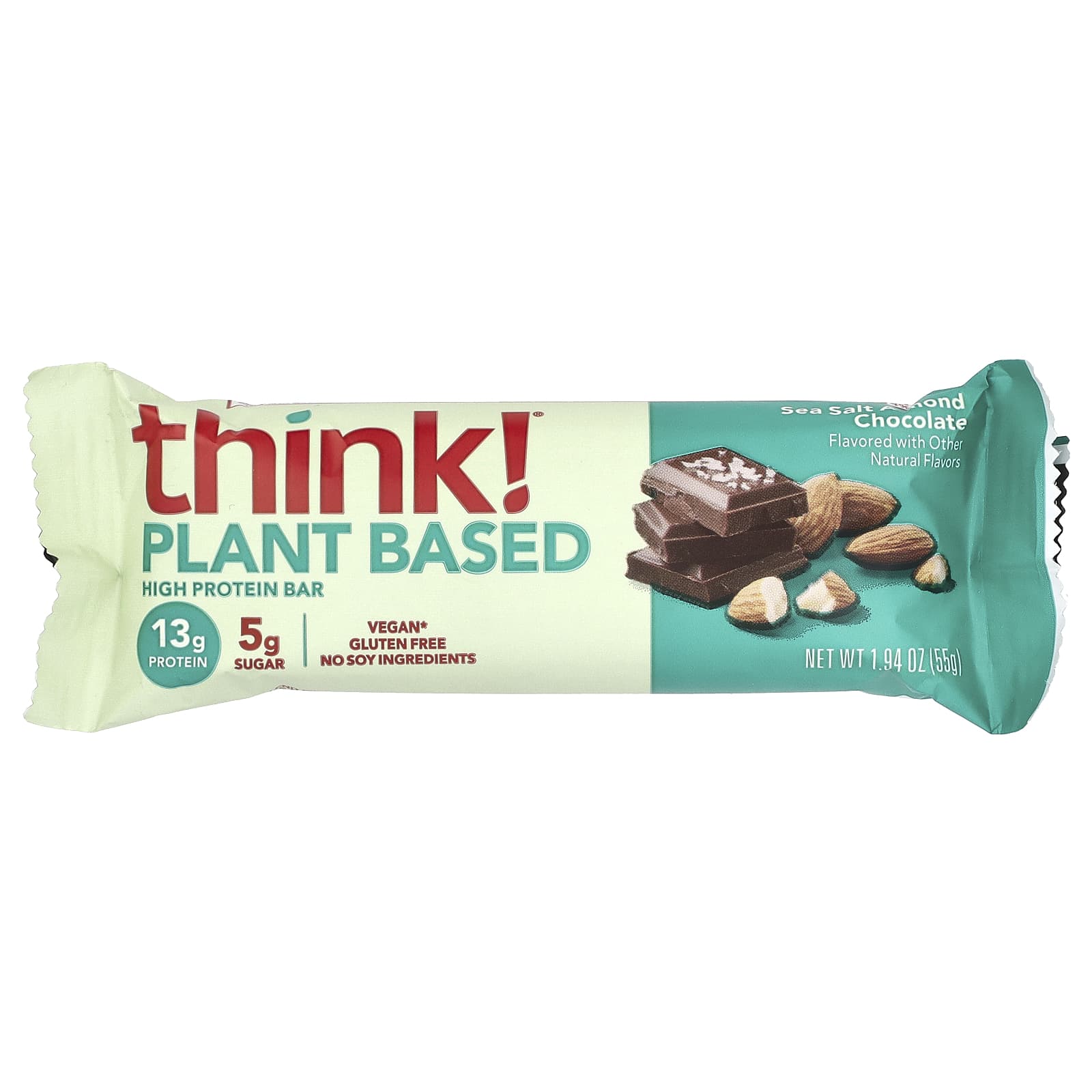 Шоколад Think ! Plant Based High Protein Bars, вкус Sea Salt Almond Chocolate, 55 г, 10 шт., батончик