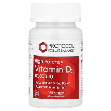 Витамин D3 Protocol for Life Balance High Potency, 250 мкг (10000 МЕ), 120 мягких капсул