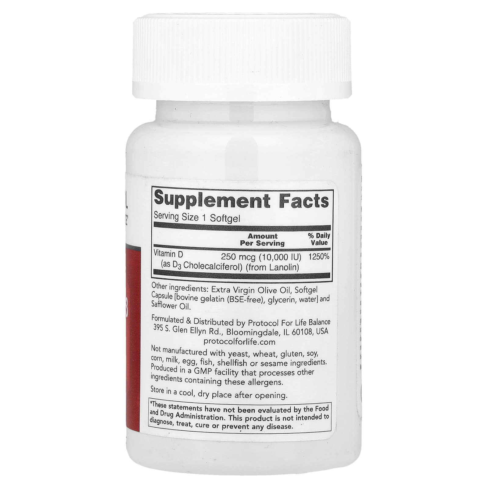 Витамин D3 Protocol for Life Balance High Potency, 250 мкг (10000 МЕ), 120 мягких капсул — фото 2
