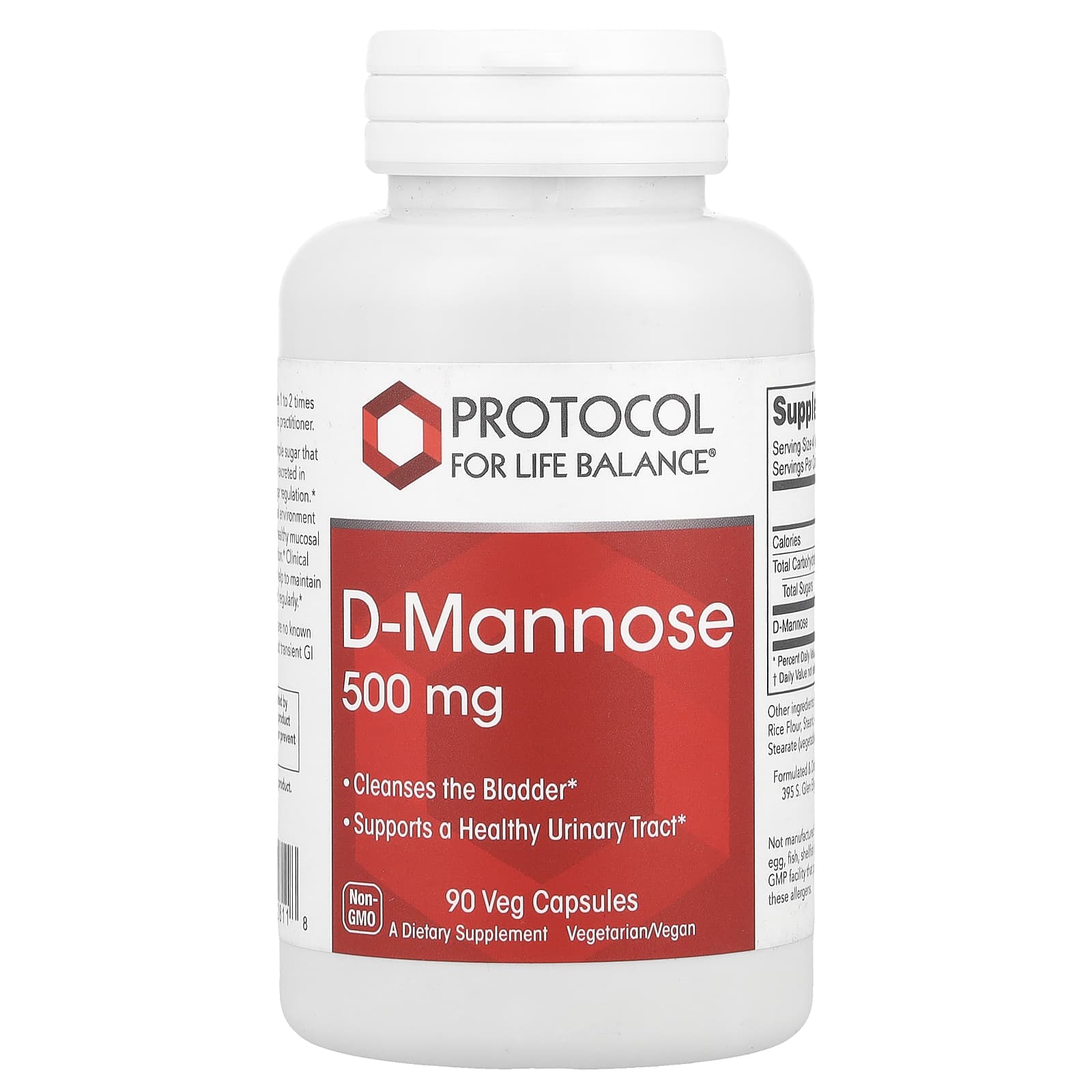 D-манноза Protocol for Life Balance D-Mannose, 500 мг, 90 растительных капсул