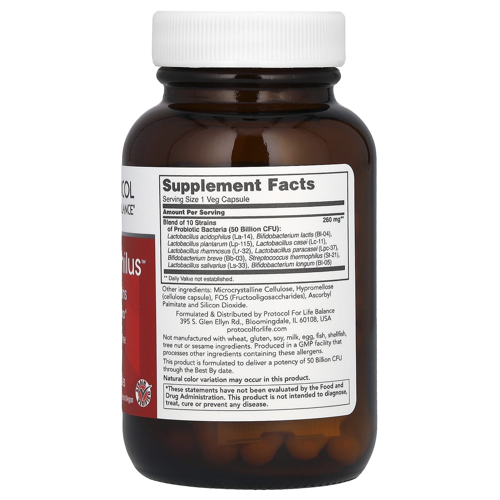 Пробиотик ProtoDophilus Protocol for Life Balance, оттенок 50 Billion, 50 растительных капсул — фото 2