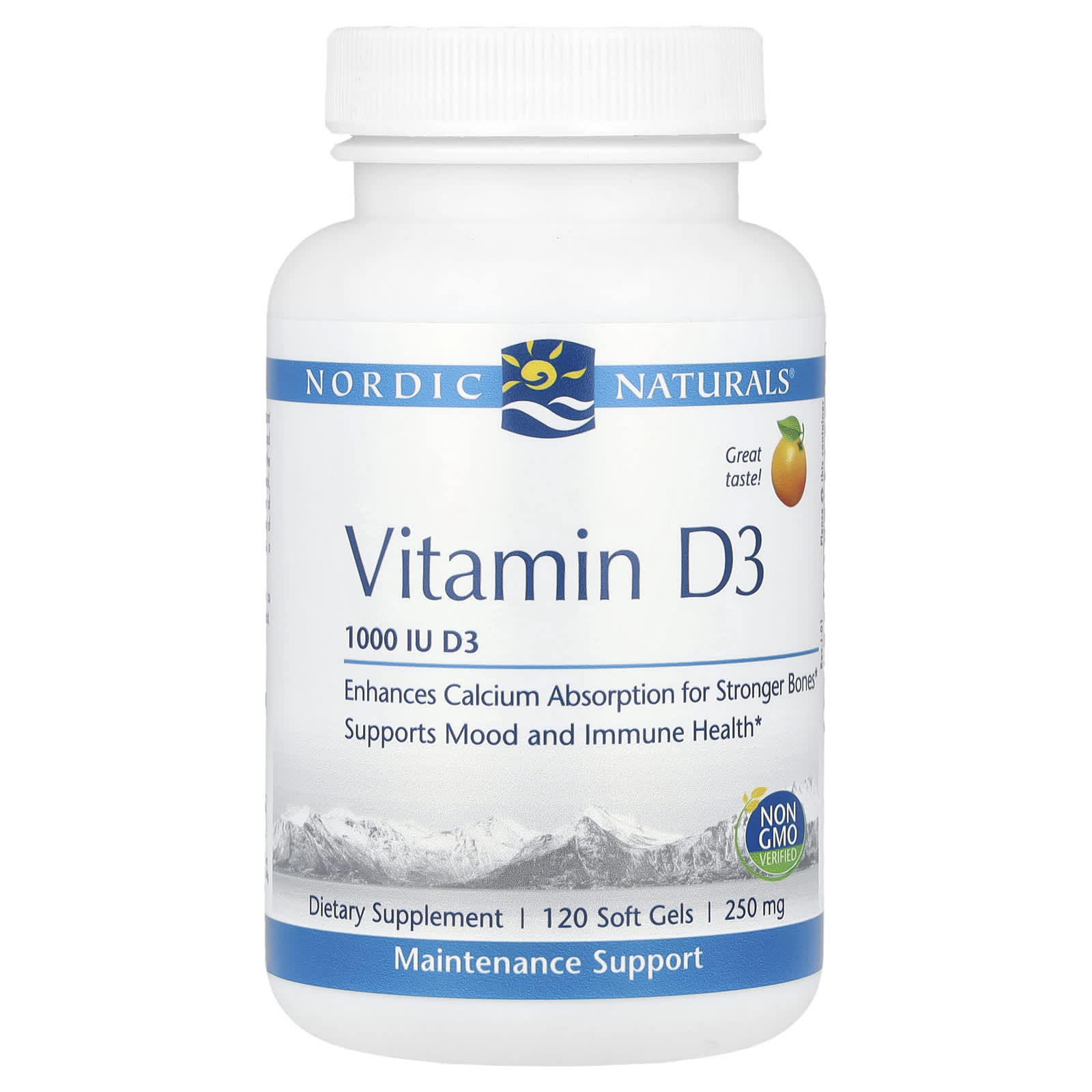 Витамин D3 Nordic Naturals, вкус Orange, 25 мкг (1000 МЕ), 120 мягких капсул