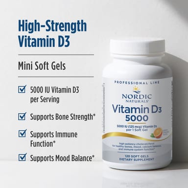 Витамин D3 Nordic Naturals 5000, вкус Orange, 125 мкг (5000 МЕ), 120 мягких капсул