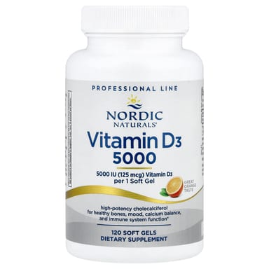 Витамин D3 Nordic Naturals 5000, вкус «апельсин», 125 мкг (5000 МЕ), 120 мягких капсул