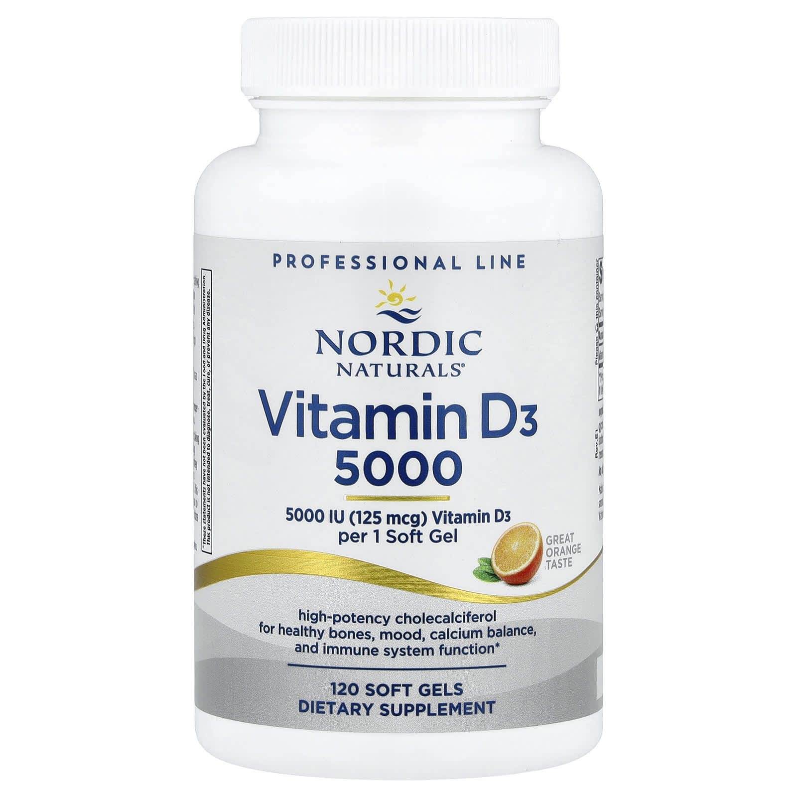 Витамин D3 Nordic Naturals 5000, вкус Orange, 125 мкг (5000 МЕ), 120 мягких капсул — фото 3