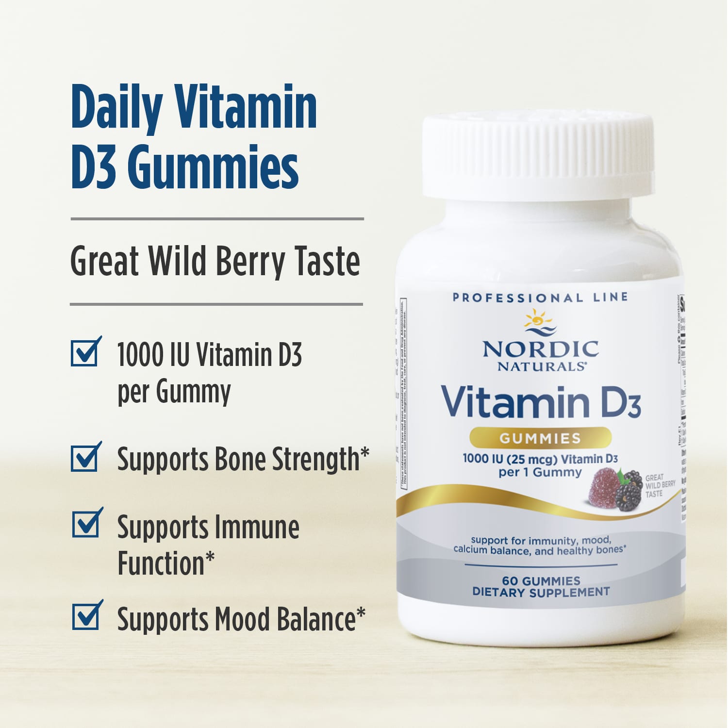 Витамин D3 Nordic Naturals Gummies, вкус Wild Berry, 60 жевательных пастилок — фото 2