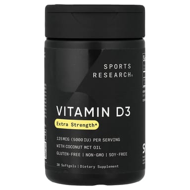 Витамин D3 Sports Research, 125 мкг (5000 МЕ), 30 мягких капсул