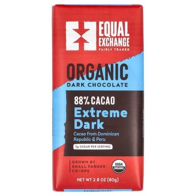 Темный шоколад Equal Exchange Extreme Dark 88% Cacao, вкус Organic Dark Chocolate, 80 г