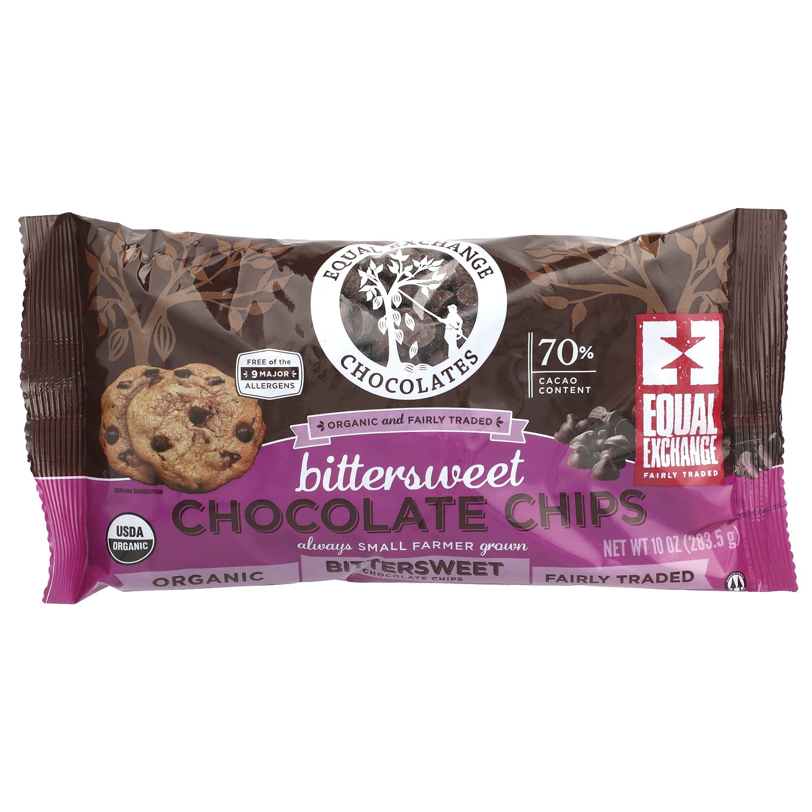 Шоколадные капли Equal Exchange 70% Cacao, вкус Bittersweet Chocolate Chips, 283.5 г