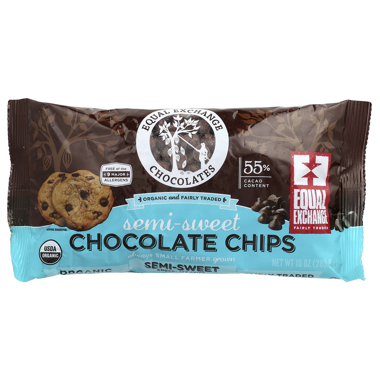 Шоколадные капли Equal Exchange Organic Semi-Sweet 55% Cacao, вкус Chocolate Chips, 283.5 г