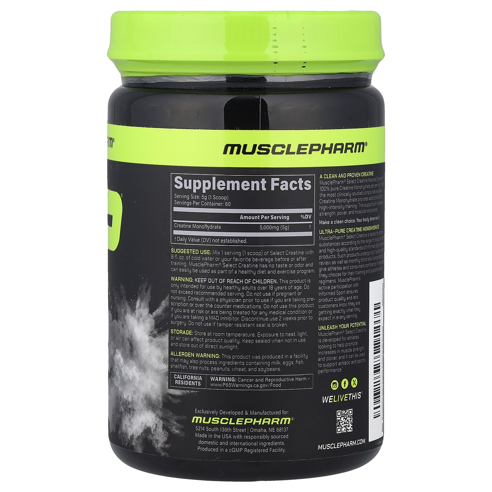 Креатин MusclePharm Select, без вкуса, 300 г — фото 2