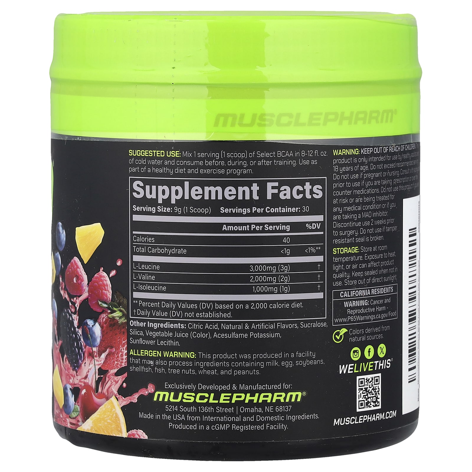 BCAA MusclePharm Select, вкус Fruit Punch, 270 г — фото 2