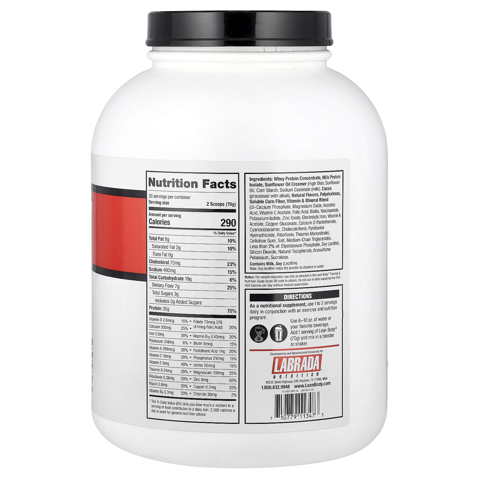 Шоколад Labrada Nutrition Lean Body Protein Shake Drink Mix, вкус Chocolate, 2100 г, 4., смесь для напитка — фото 2