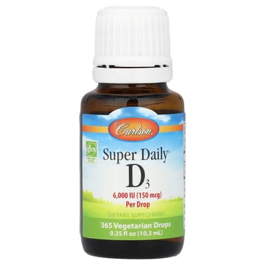 Витамин D3 Carlson Super Daily®, 150 мкг (6000 МЕ), 10.3 мл