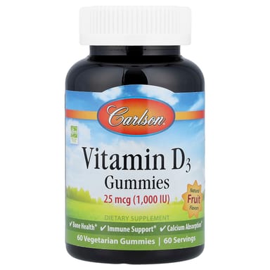 Витамин D3 Carlson Gummies Natural Fruit 60 Vegetarian Gummies, 25 мкг (1000 МЕ), жевательные пастилки