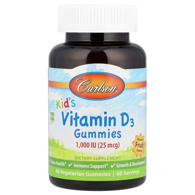 Витамин D3 Carlson Gummies Natural Fruit 60 Vegetarian Gummies, 25 мкг (1000 МЕ), жевательные пастилки