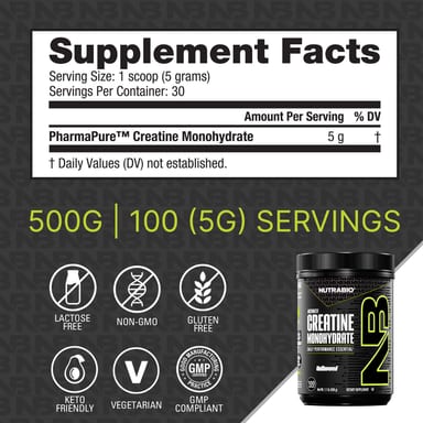 Креатин моногидрат NutraBio Micronized, без вкуса, 500 г, 1.