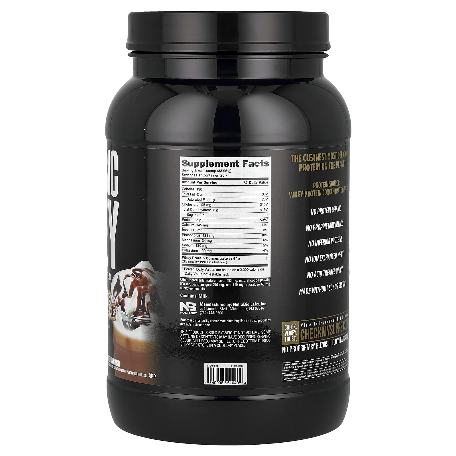 Сывороточный протеин NutraBio Classic, вкус Chocolate Milkshake, 907 г — фото 2