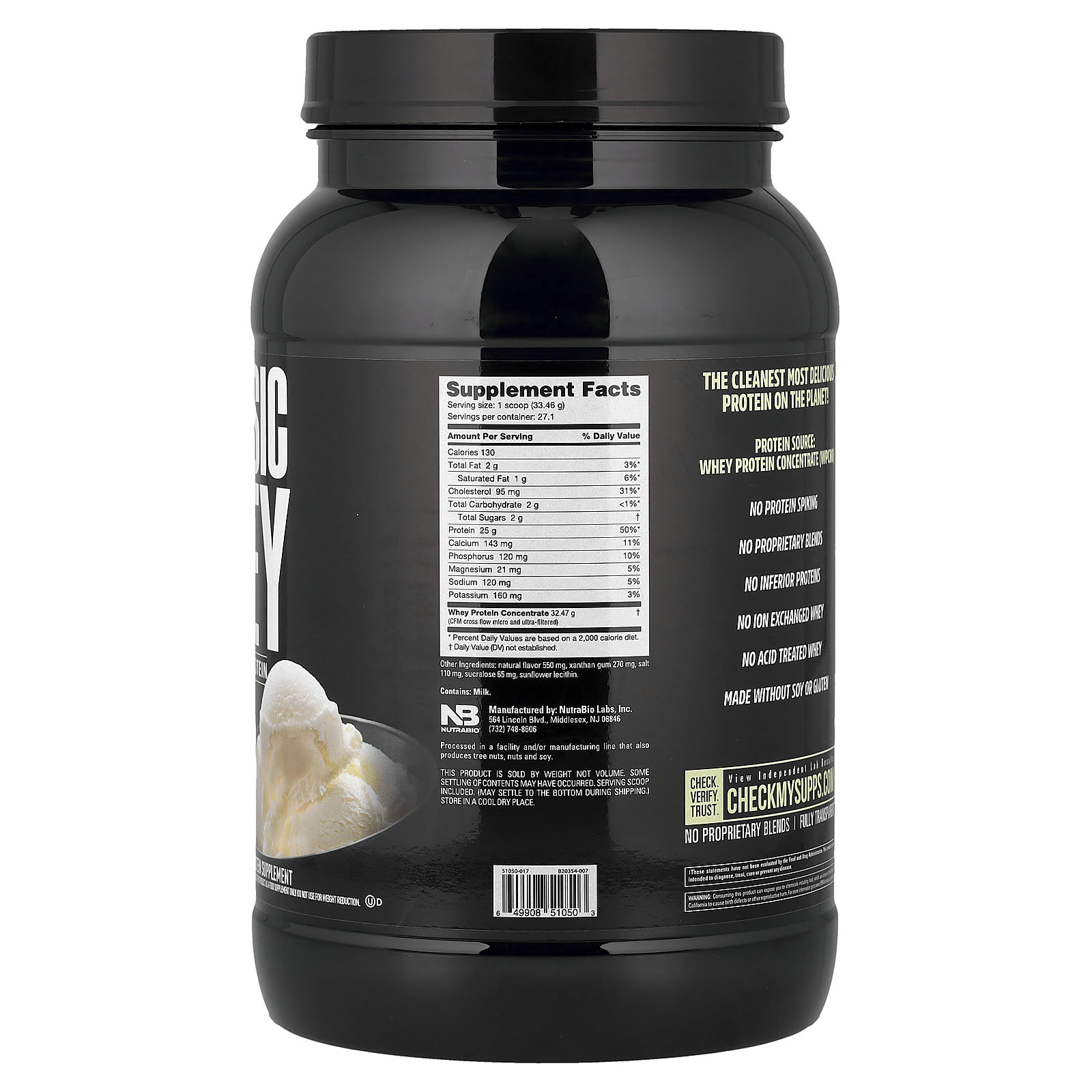 Сывороточный протеин NutraBio Classic, вкус Creamy Vanilla, 907 г — фото 2