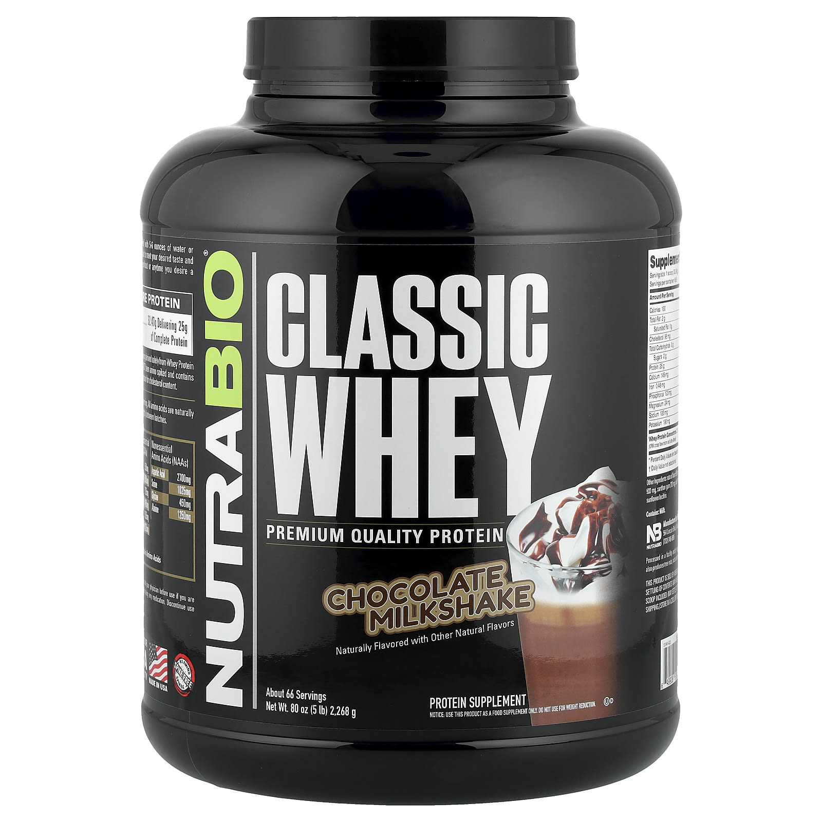 Сывороточный протеин NutraBio Classic, вкус Chocolate Milkshake, 268 г