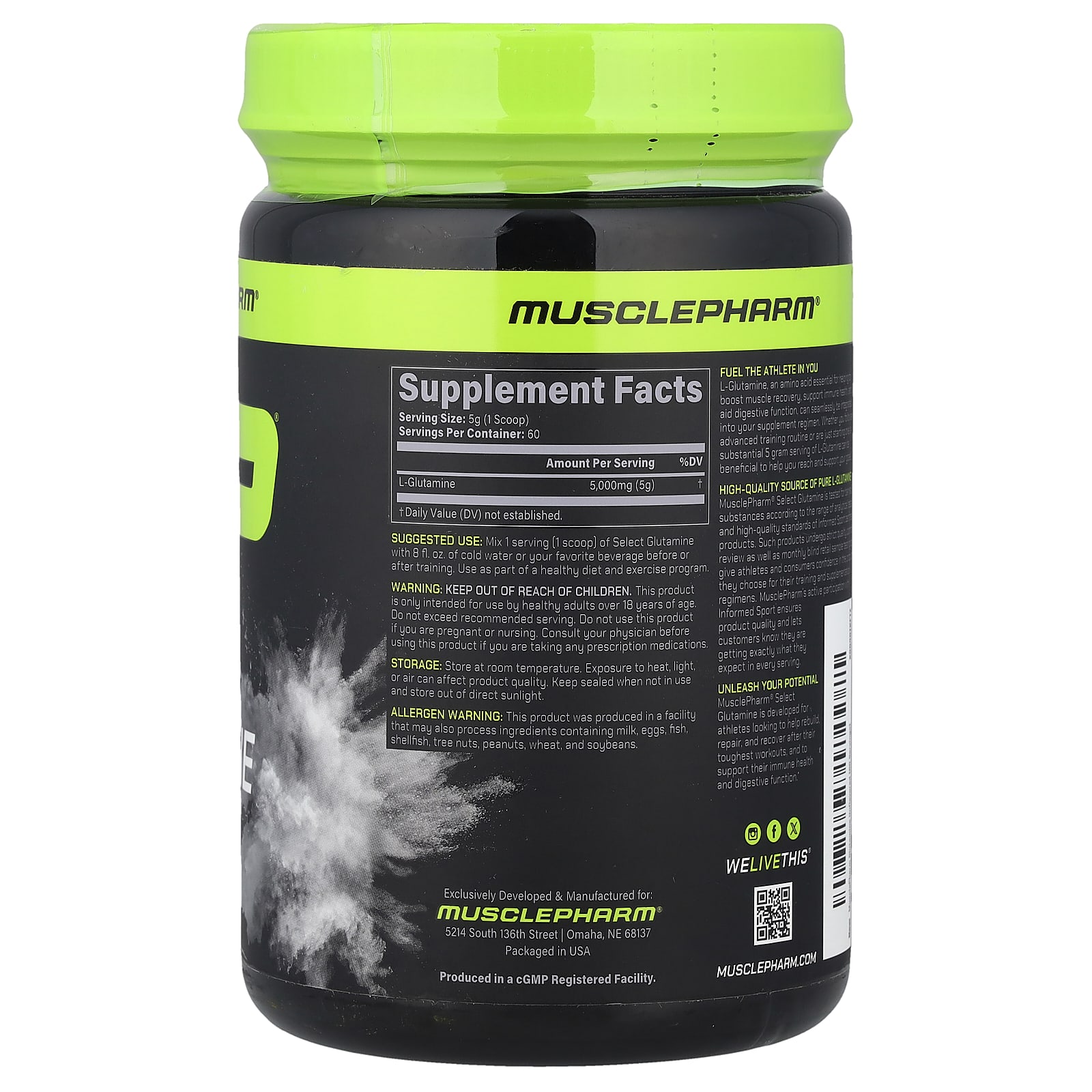 Порошок MusclePharm Select Glutamine, без вкуса, 300 г — фото 2