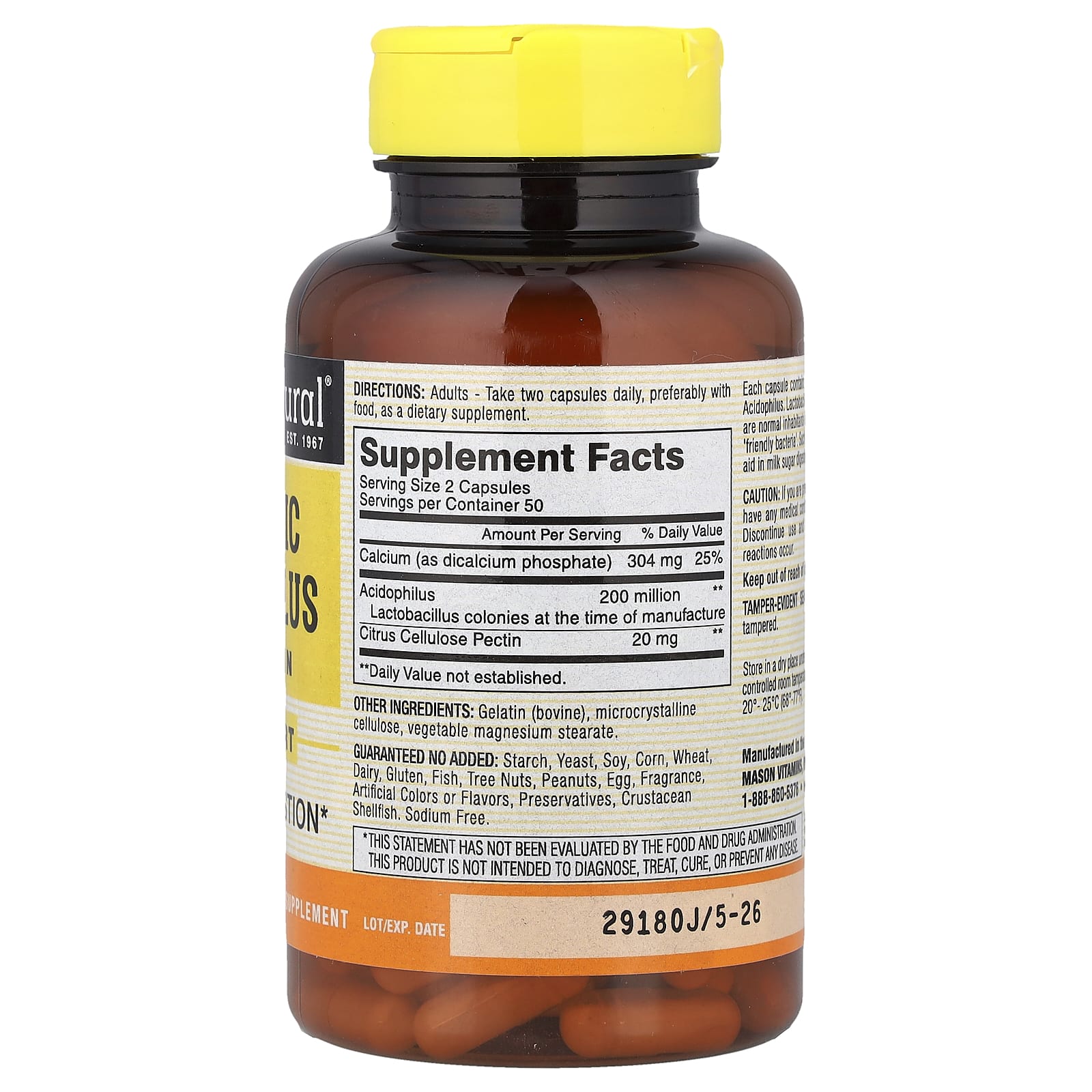 Пробиотик ацидофилус Mason Natural Probiotic with Pectin, 100 капсул — фото 2