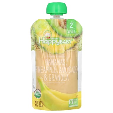 Гранола Happy Family Organics Happy Baby® Organic Baby Food 6+ Months Bananas Avocado &, вкус Pineapple, 113 г