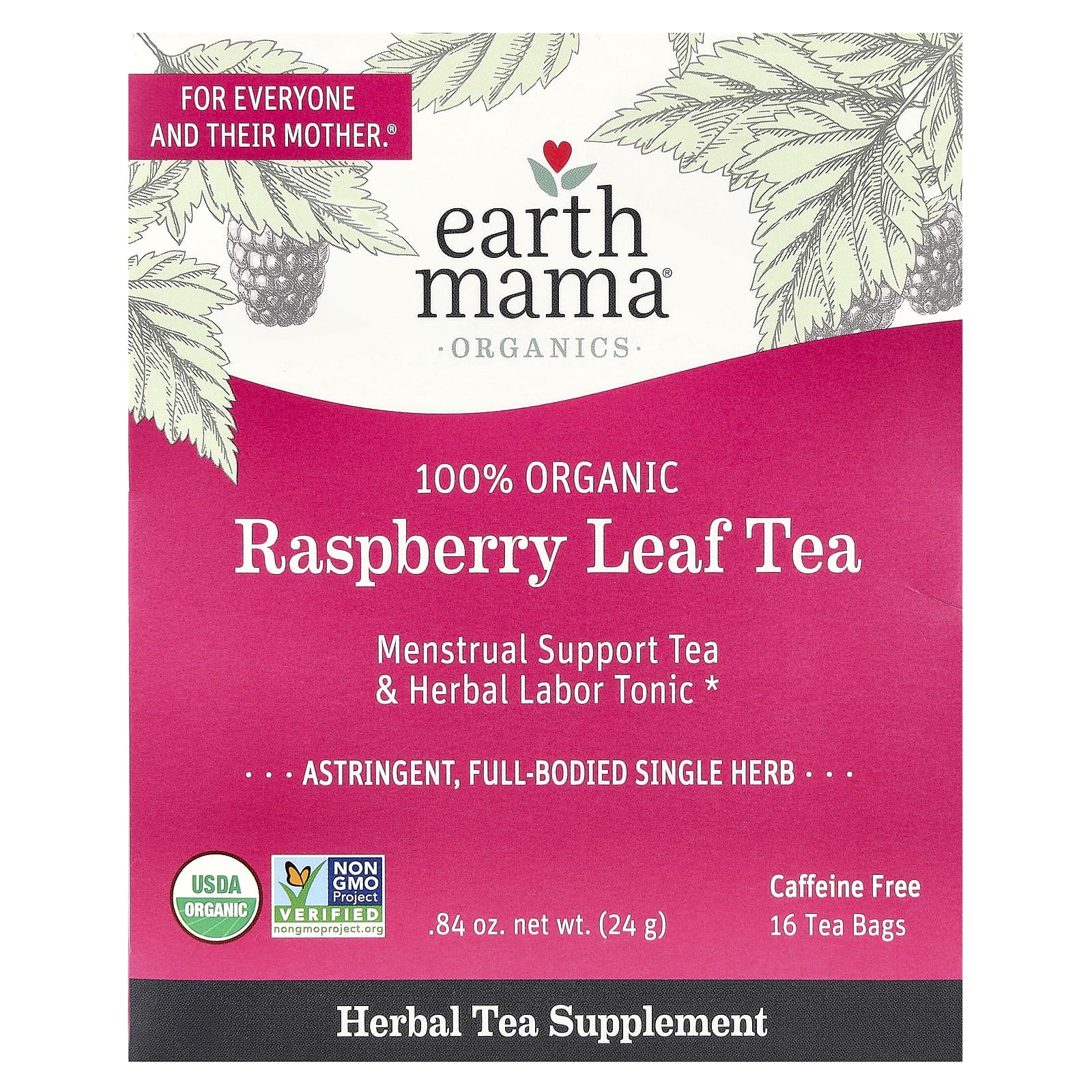 Чайные пакетики Earth Mama Organics 16, без кофеина, вкус 100% Organic Raspberry Leaf Tea, 24 г — фото 2