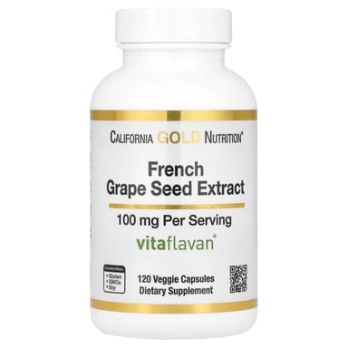 Экстракт виноградных косточек California Gold Nutrition Vitaflavan®, вкус French Grape Seed Extract, 100 мг, 120 растительных капсул