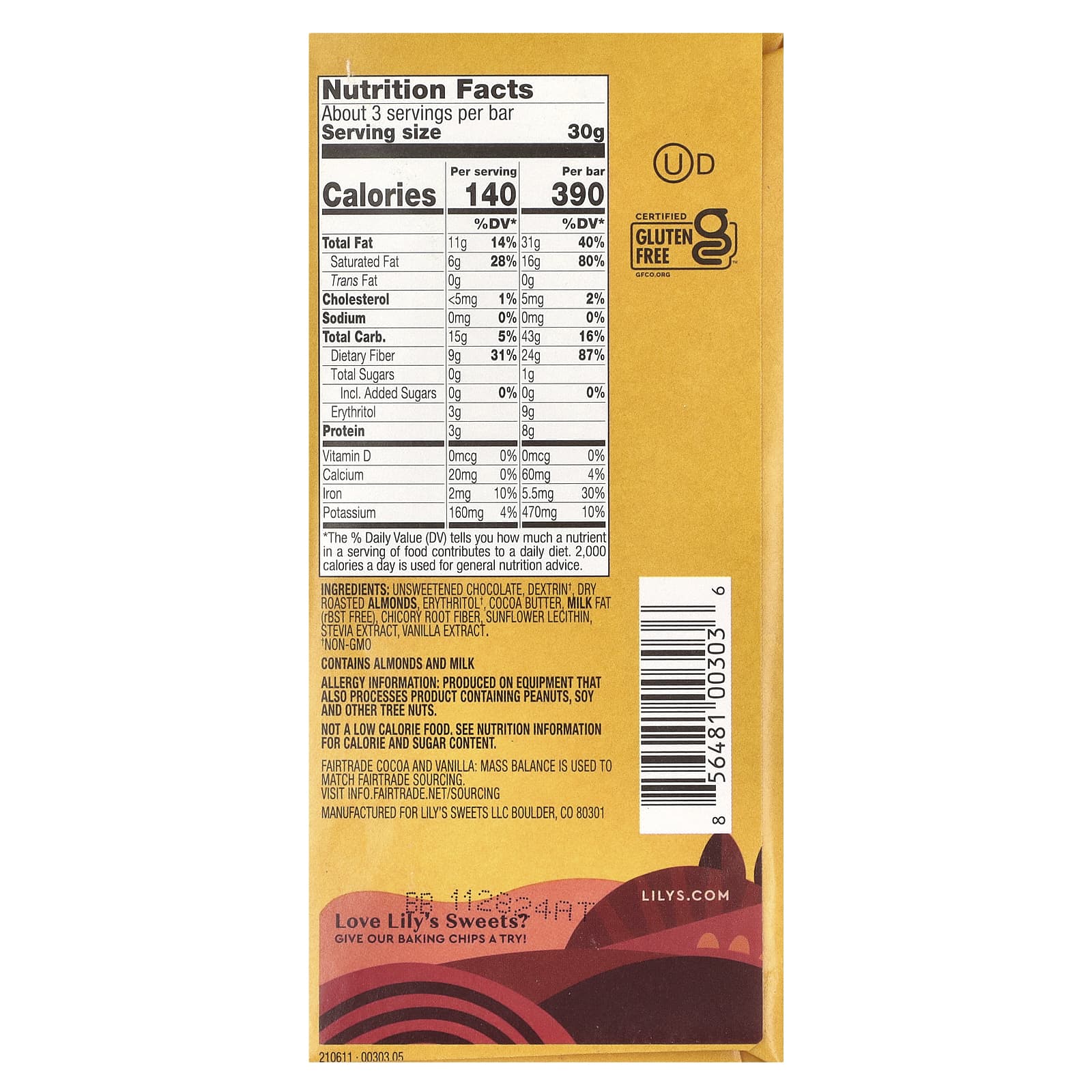 Темный шоколад Lily's Sweets Almond 55% Cocoa, вкус Dark Chocolate Bar, 85 г, батончик — фото 2