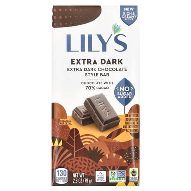 Темный шоколад Lily's Sweets 70% Cacao, вкус Extra Dark Chocolate Style Bar, 79 г, батончик