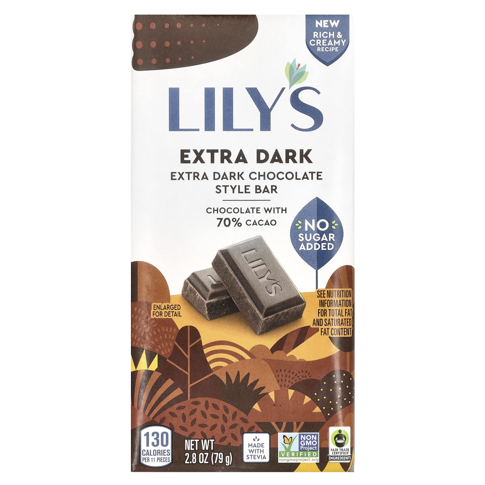 Темный шоколад Lily's Sweets 70% Cacao, вкус Extra Dark Chocolate Style Bar, 79 г, батончик