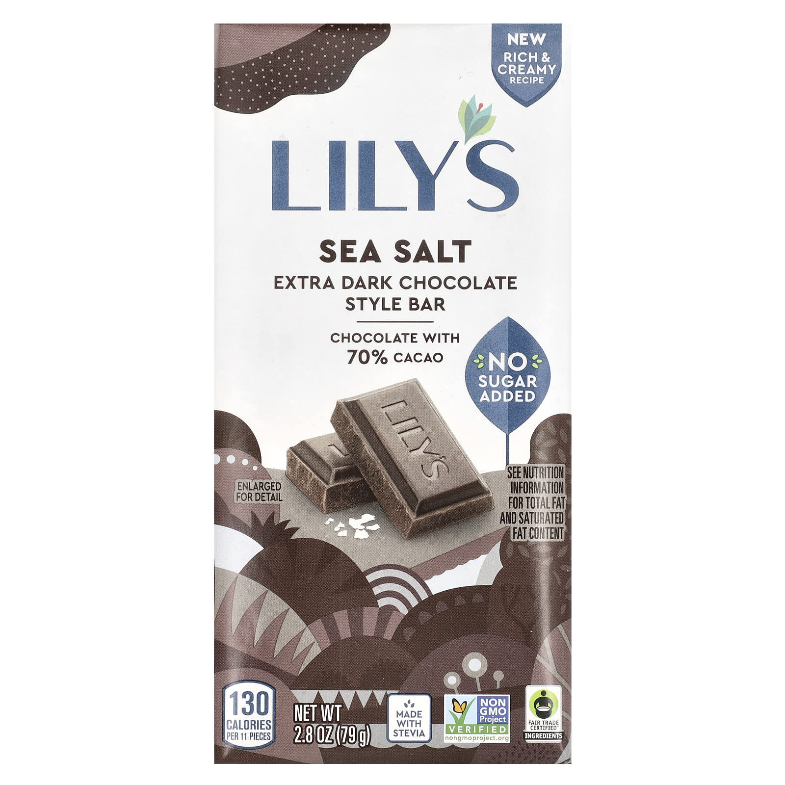 Темный шоколад Lily's Sweets Sea Salt 70% Cacao, вкус Extra Dark Chocolate Style Bar, 79 г, батончик