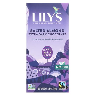 Темный шоколад Lily's Sweets Salted Almond 70% Cocoa, вкус Extra Dark Chocolate Bar, 80 г, батончик