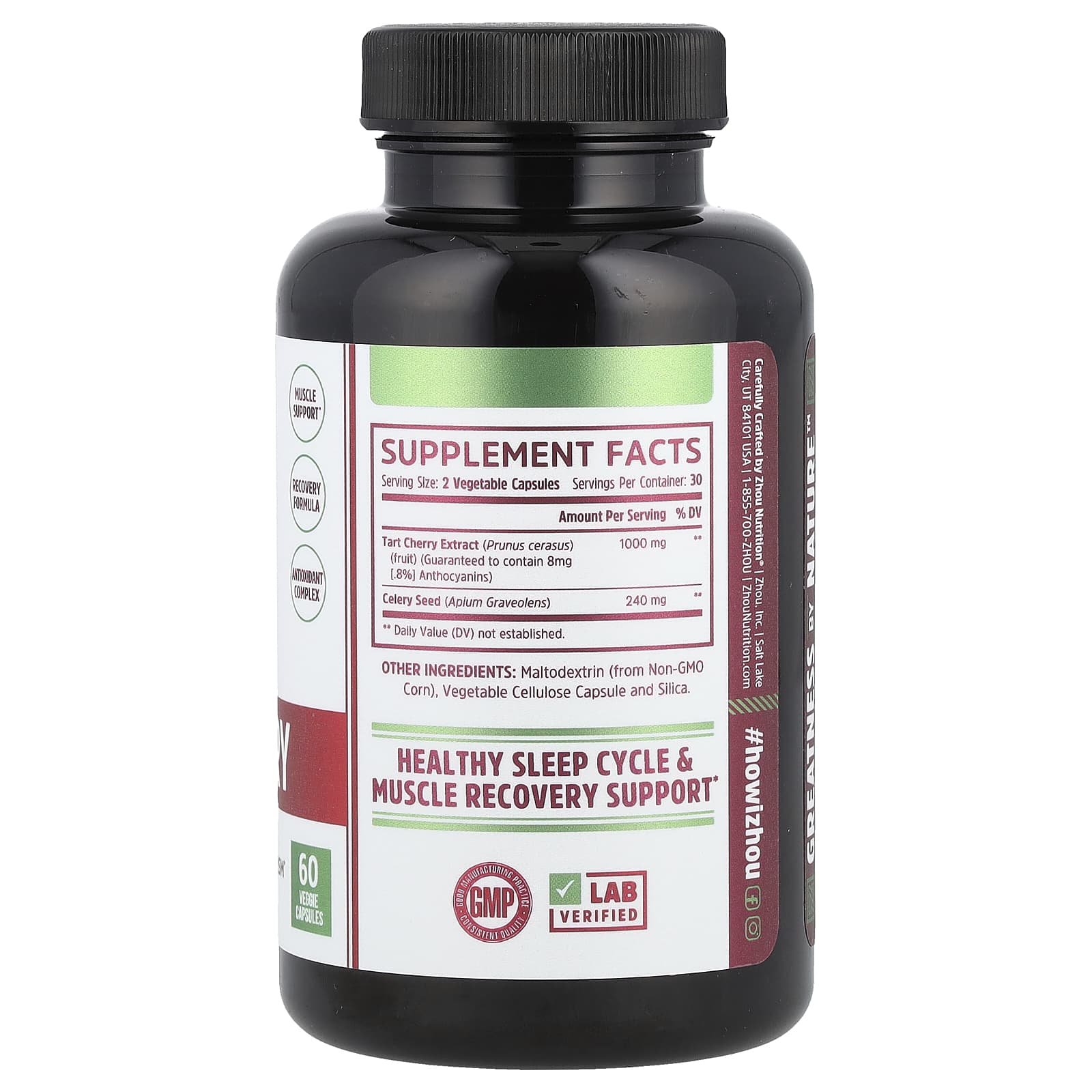 Семена сельдерея Zhou Nutrition, вкус Tart Cherry Extract Celery Seed, 60 растительных капсул — фото 2