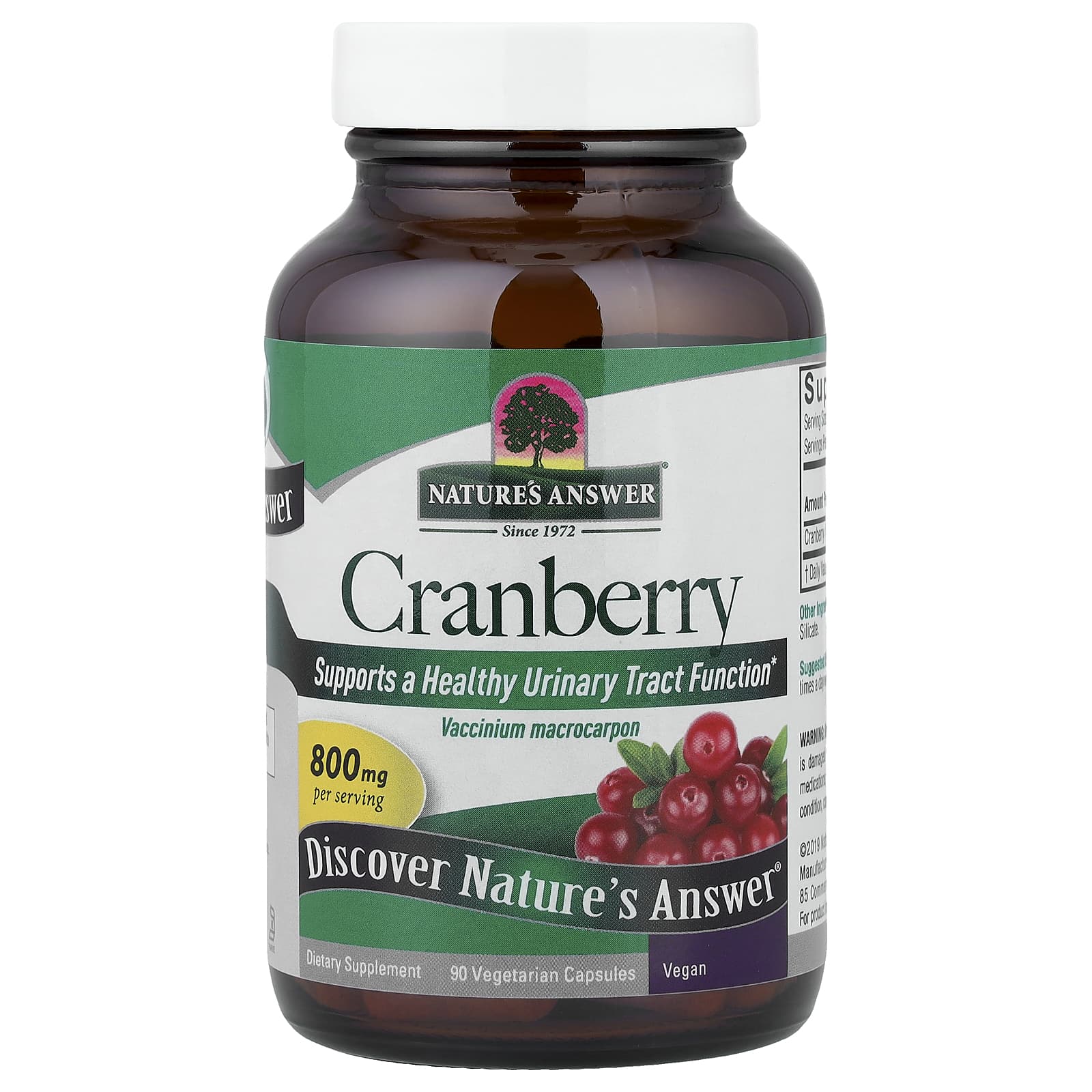Клюква Nature's Answer, вкус Cranberry, 400 мг, 90 растительных капсул