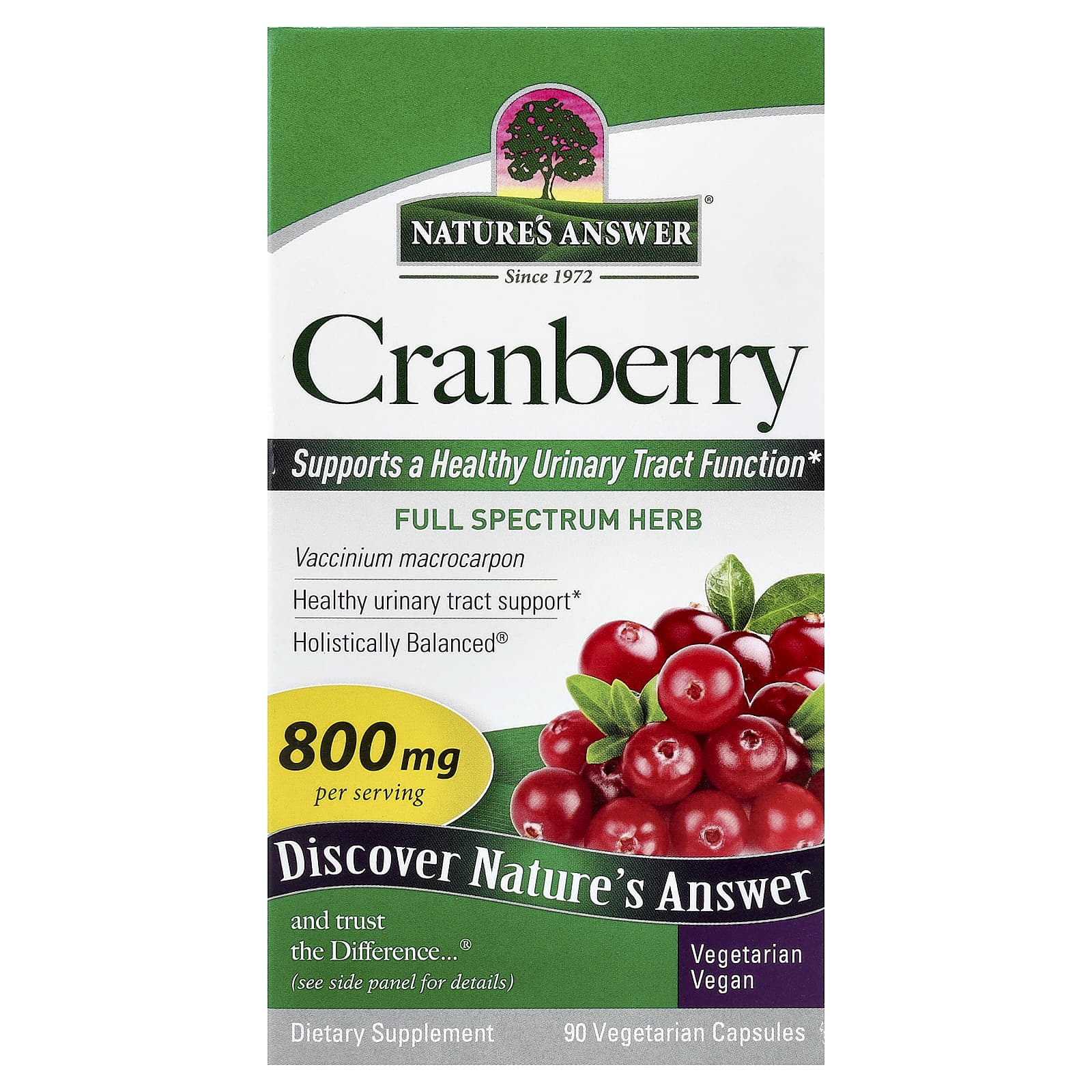 Клюква Nature's Answer, вкус Cranberry, 400 мг, 90 растительных капсул — фото 2