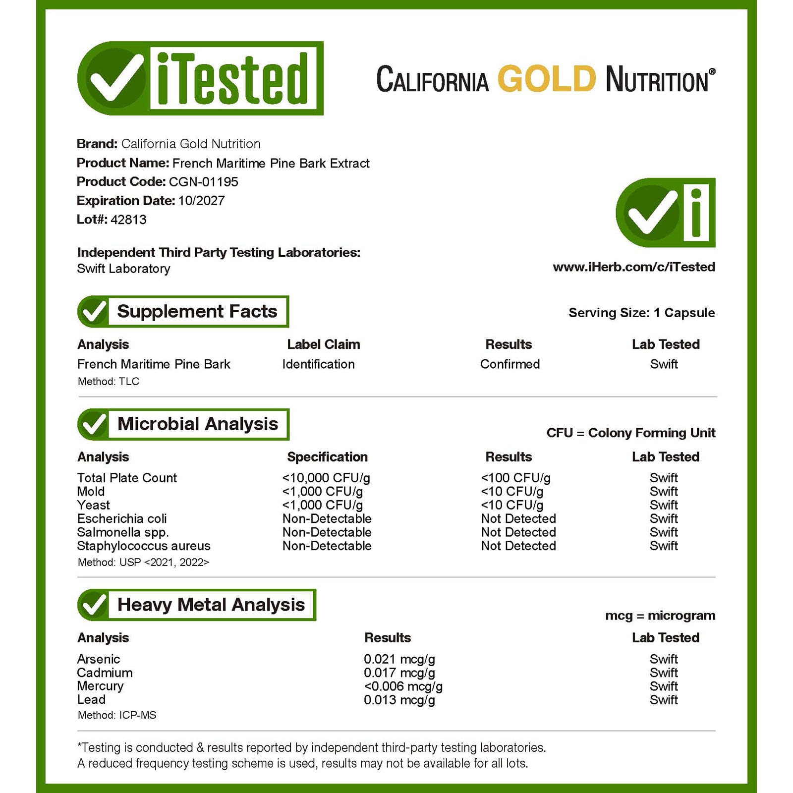Экстракт коры сосны California Gold Nutrition French Maritime, оттенок Oligopin, 100 мг, 60 растительных капсул — фото 5