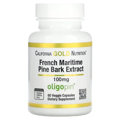 Экстракт коры сосны California Gold Nutrition French Maritime, Oligopin, 100 мг, 60 растительных капсул